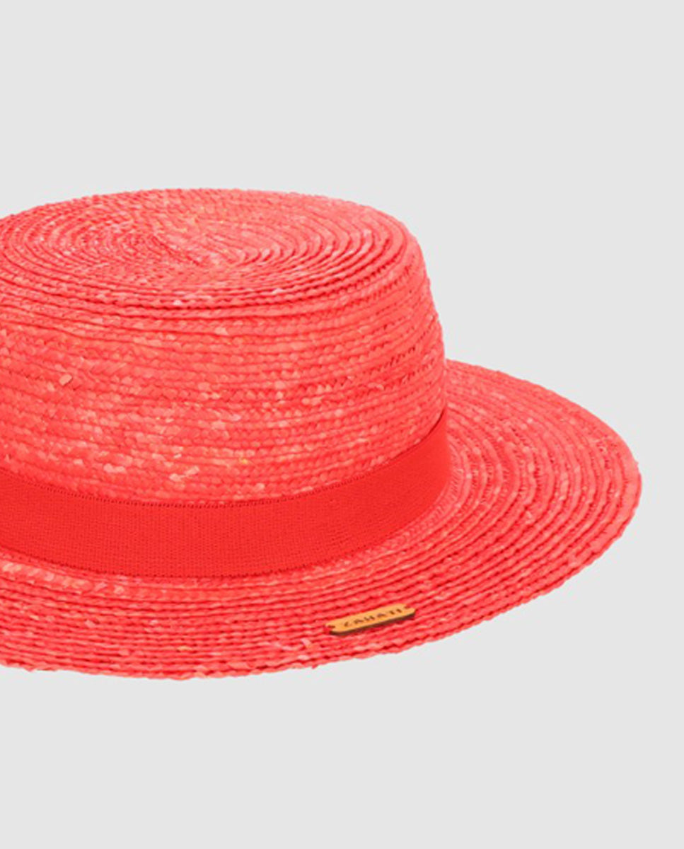 Sombrero de paja Canotier copa baja ala S rojo