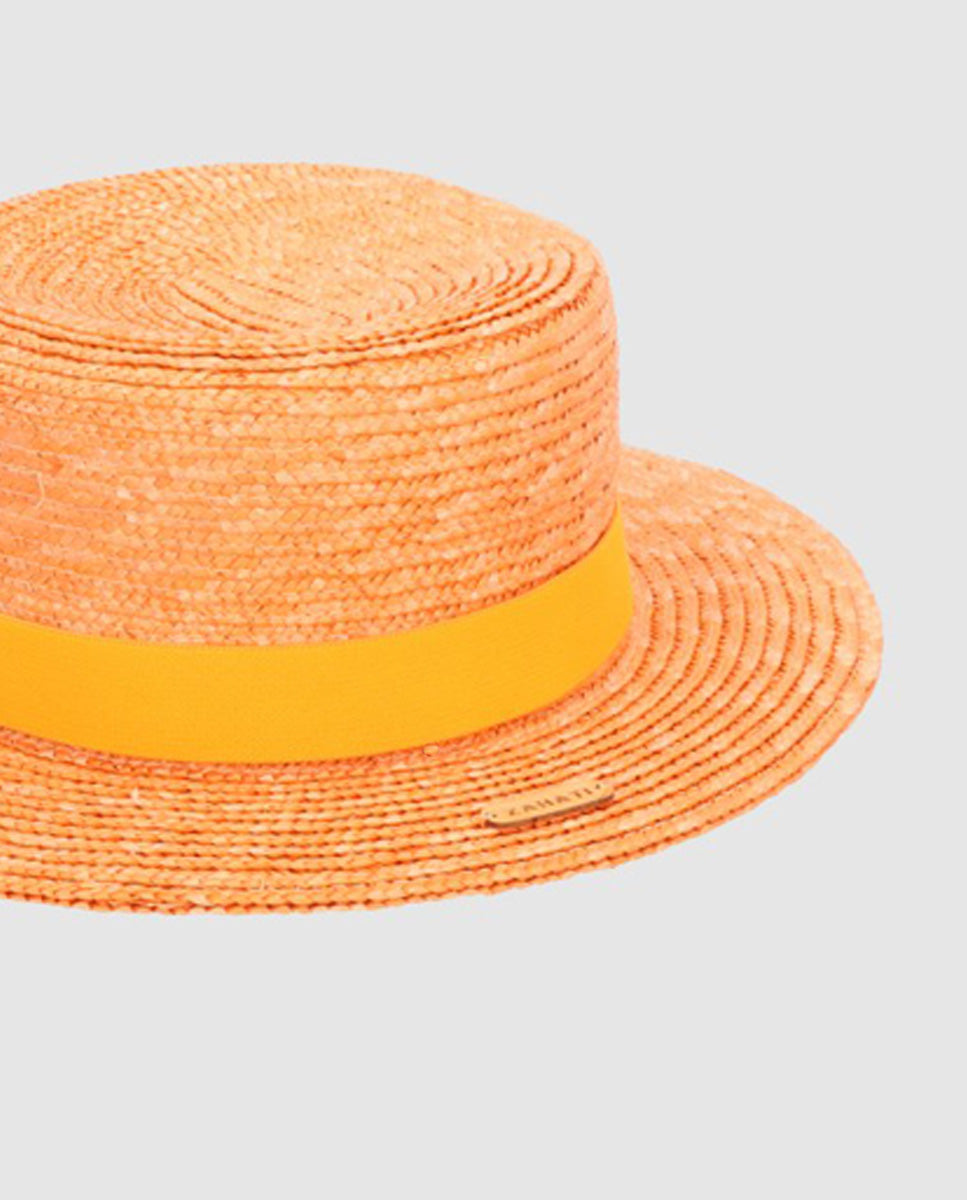 Sombrero de paja Canotier copa baja ala S naranja