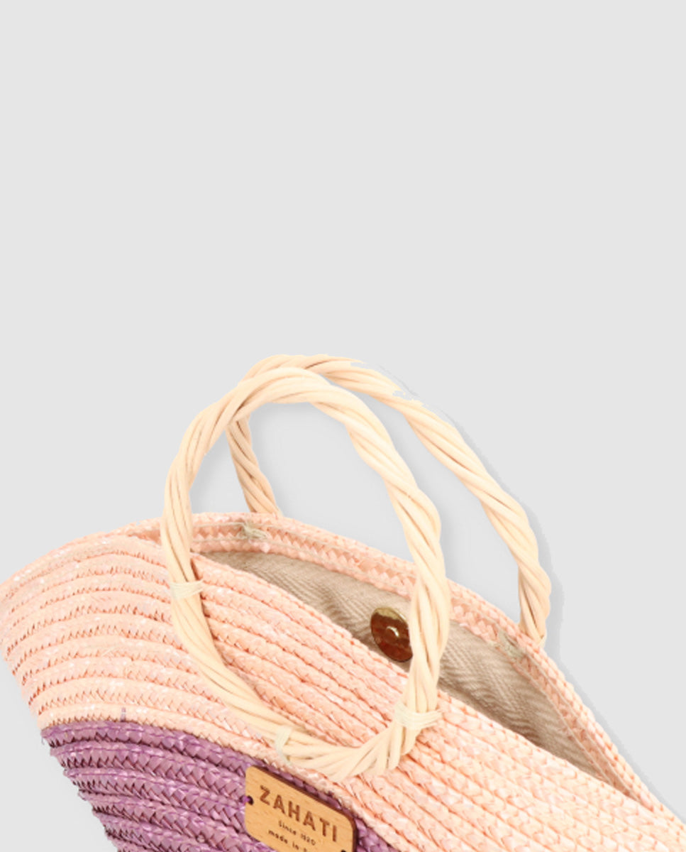 Hatbag Mini bicolor nude y morado de paja de trigo