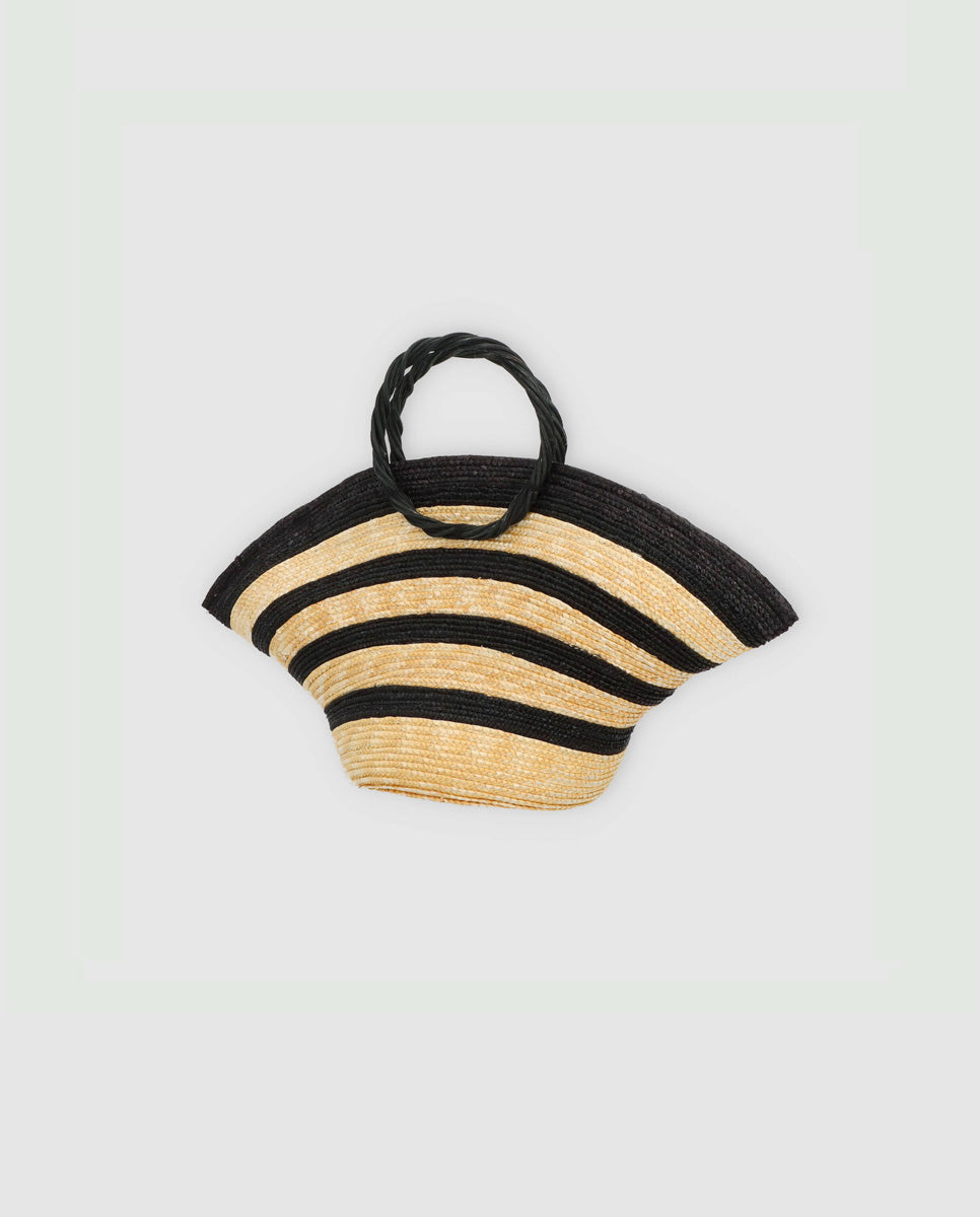 Mini Zebra Hatbag in black/natural wheat straw