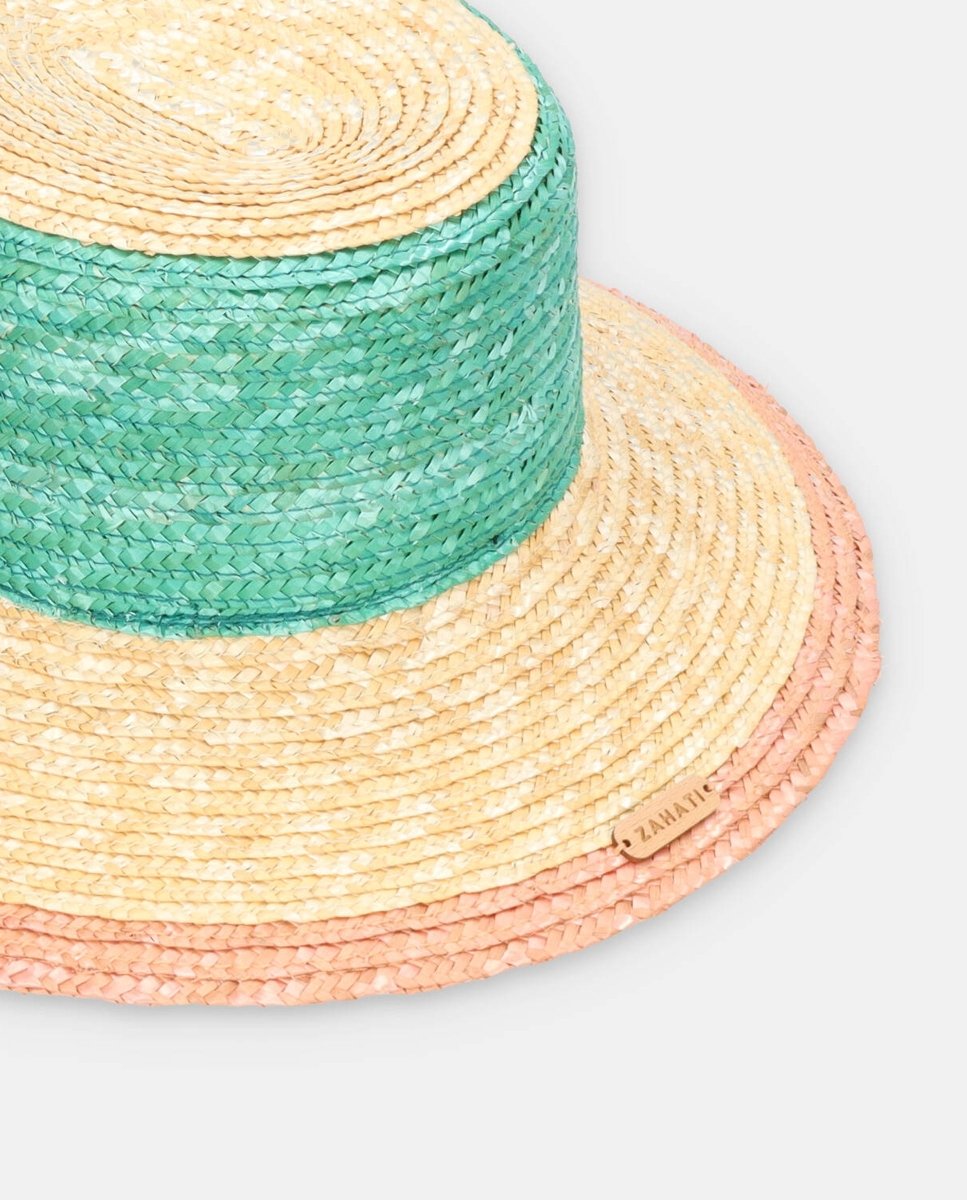 Sombrero de Paja cuchi tricolor verde agua ala S - ZAHATI
