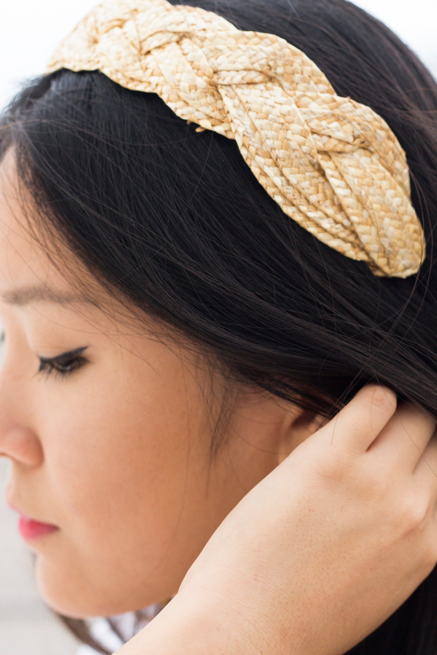 High braided straw headband