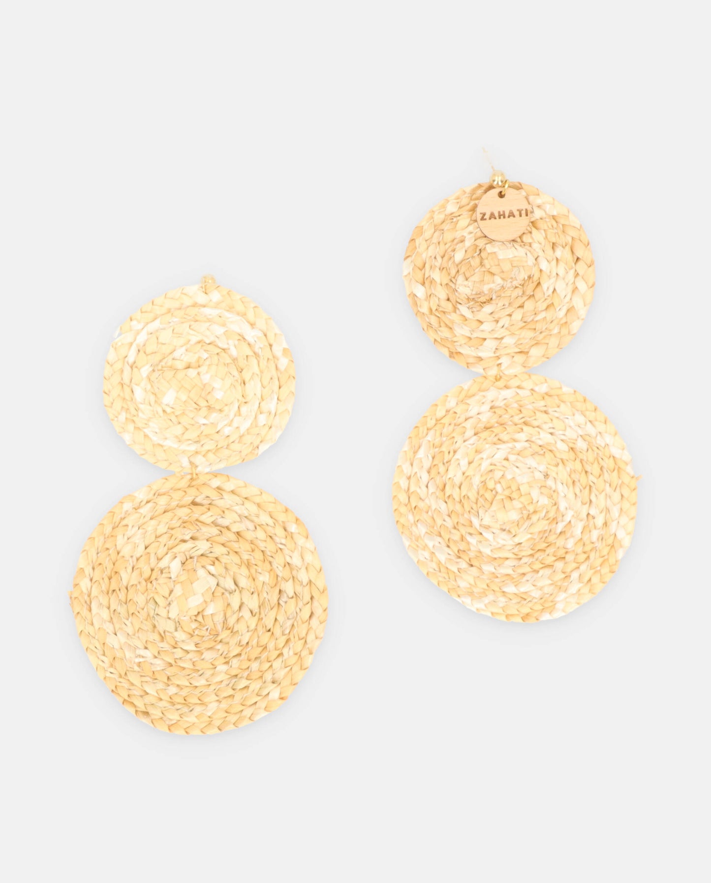 Natural straw circle earrings