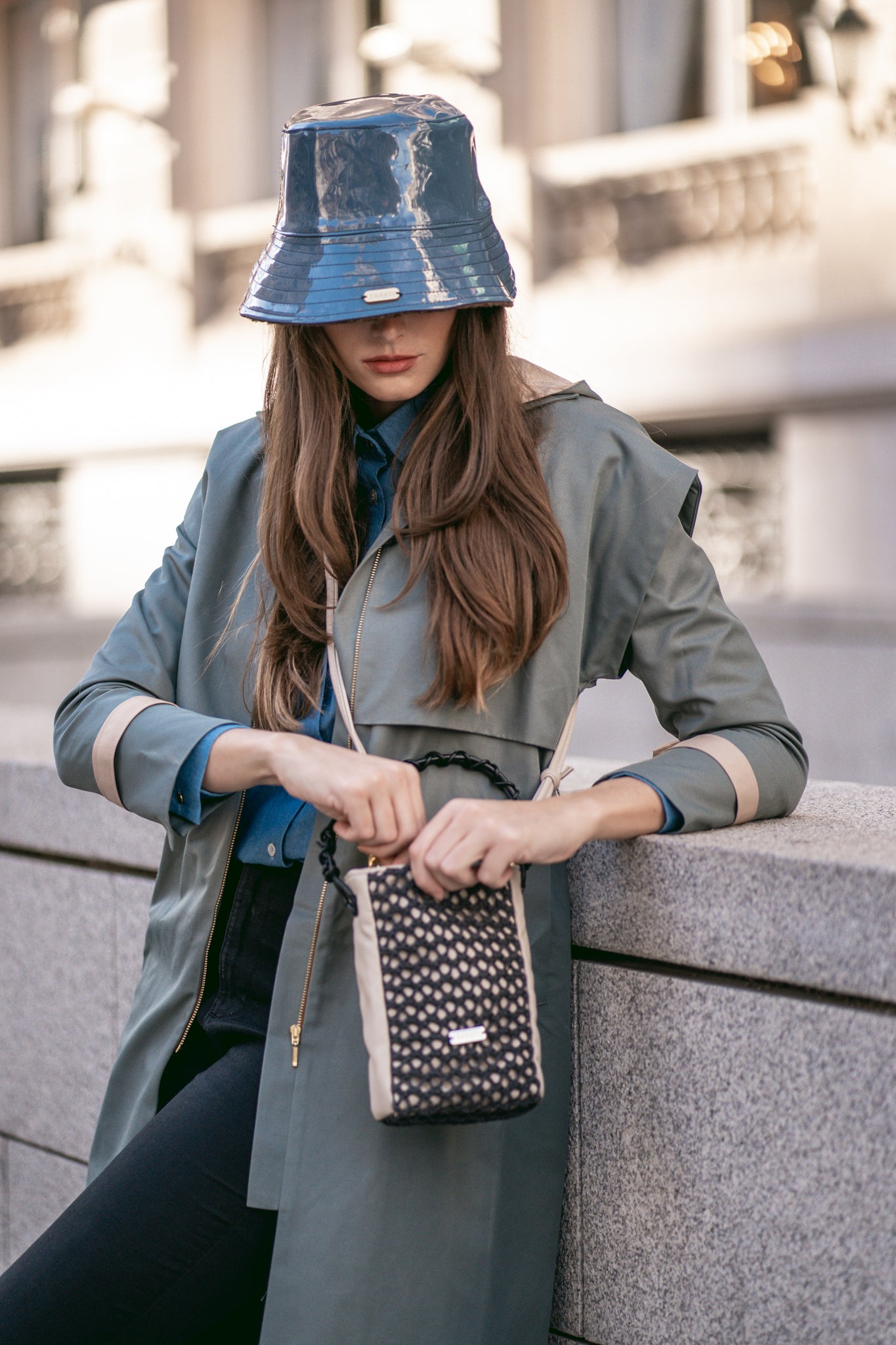 Bolso Zig-zag Champagne + marino