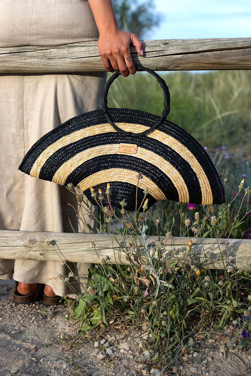 Hatbag M de paja de trigo Cebra