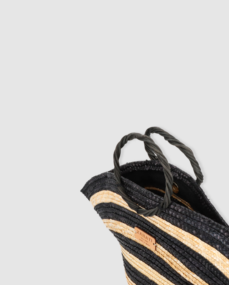 Hatbag Mini Cebra de paja de trigo negro-natural