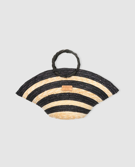 Hatbag Mini Cebra de paja de trigo negro-natural