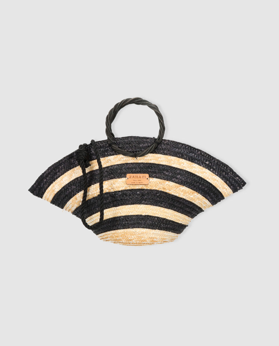 Hatbag Mini Cebra de paja de trigo negro-natural