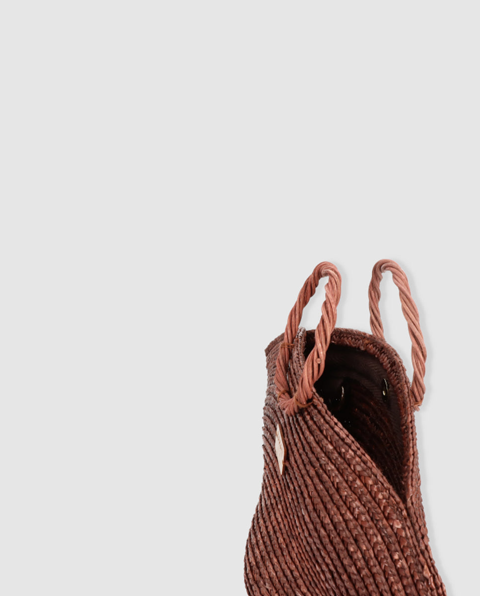 Hatbag Mini de paja de trigo marrón chocolate