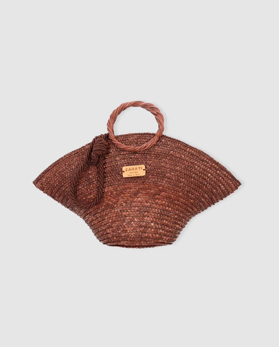 Hatbag Mini de paja de trigo marrón chocolate