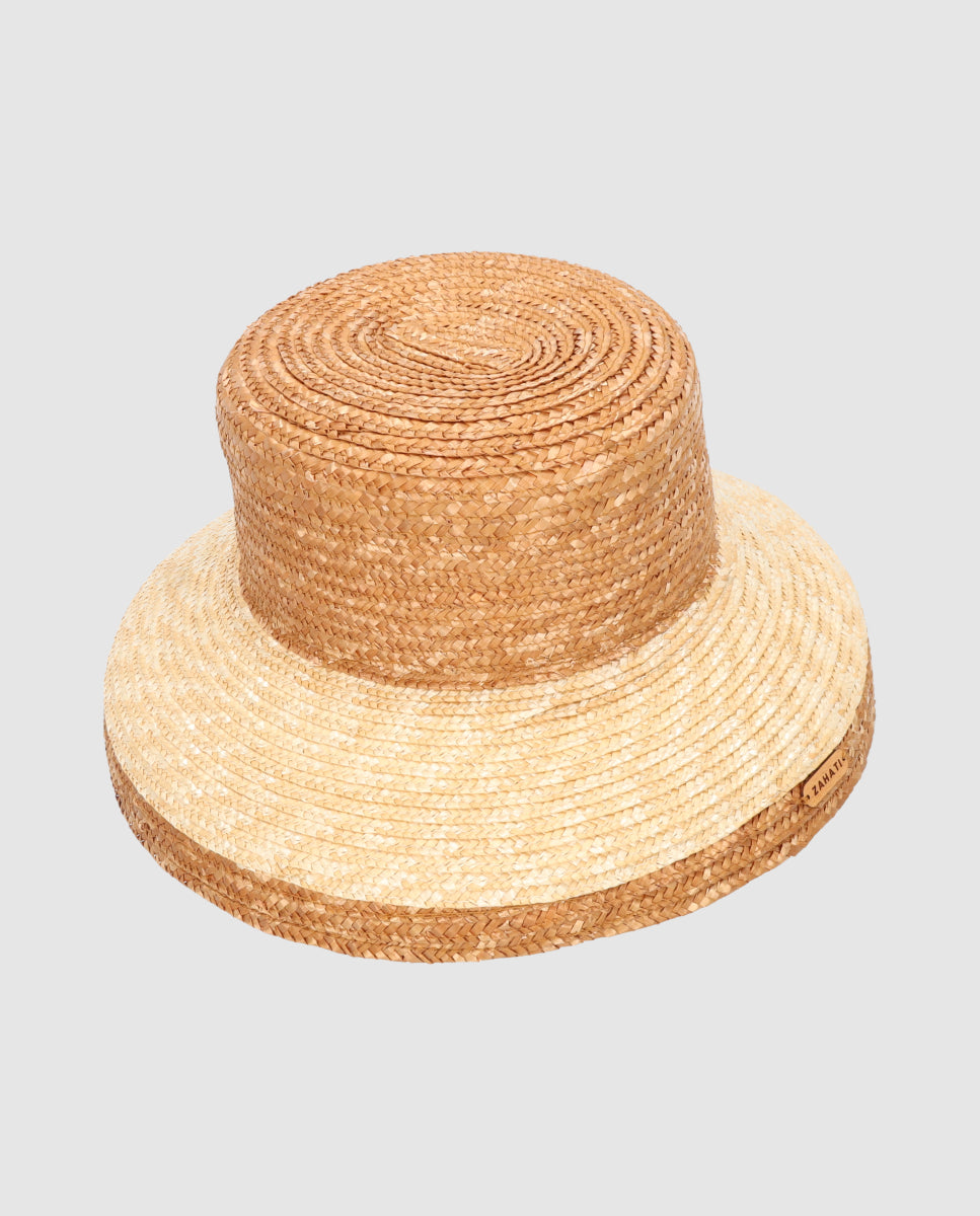 Chapeau de paille Cuchi courbé bicolore nude avec bord en S