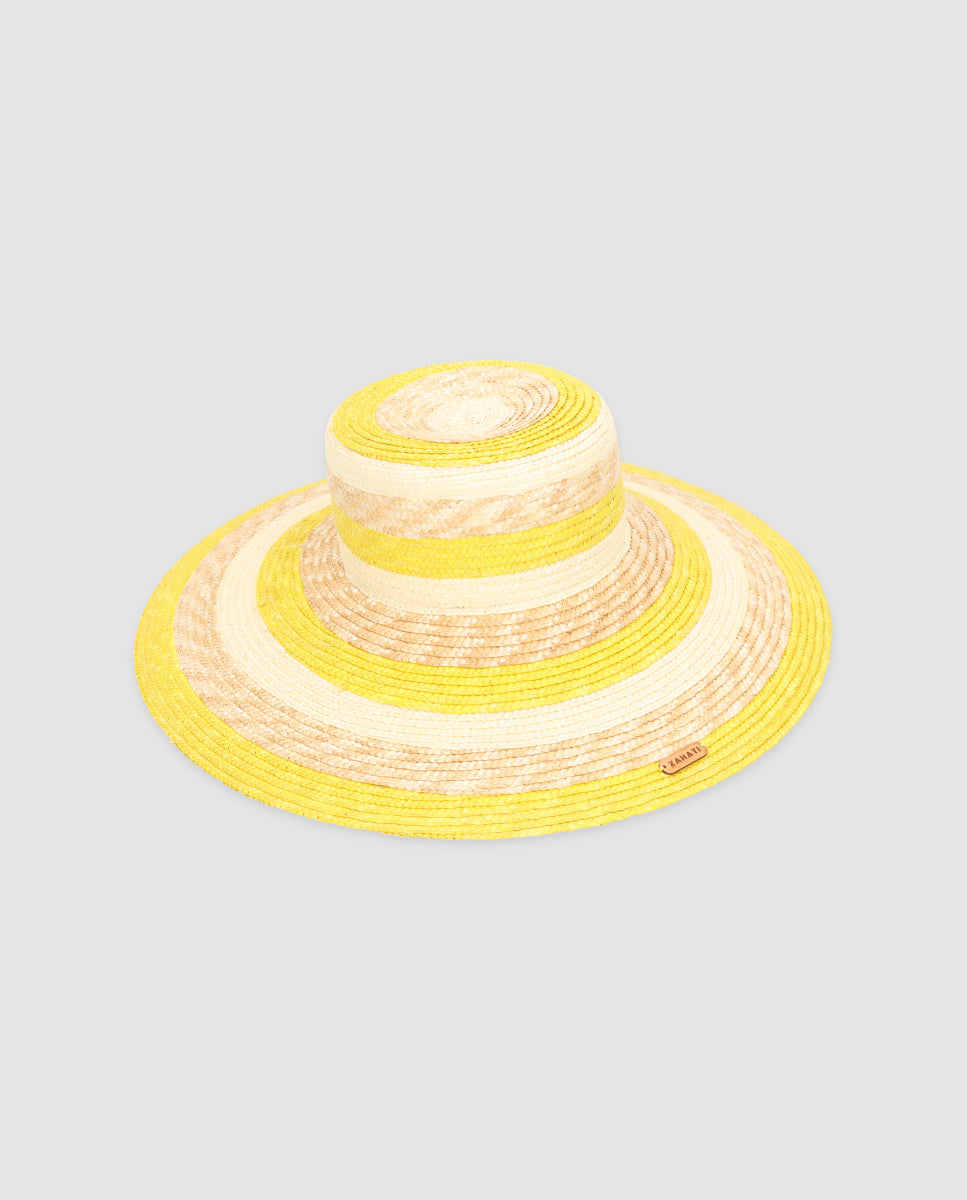 Sombrero Cuchi Sun Stripes — Blanco, natural & amarillo