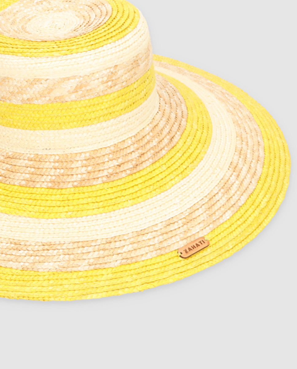 Sombrero Cuchi Sun Stripes — Blanco, natural & amarillo