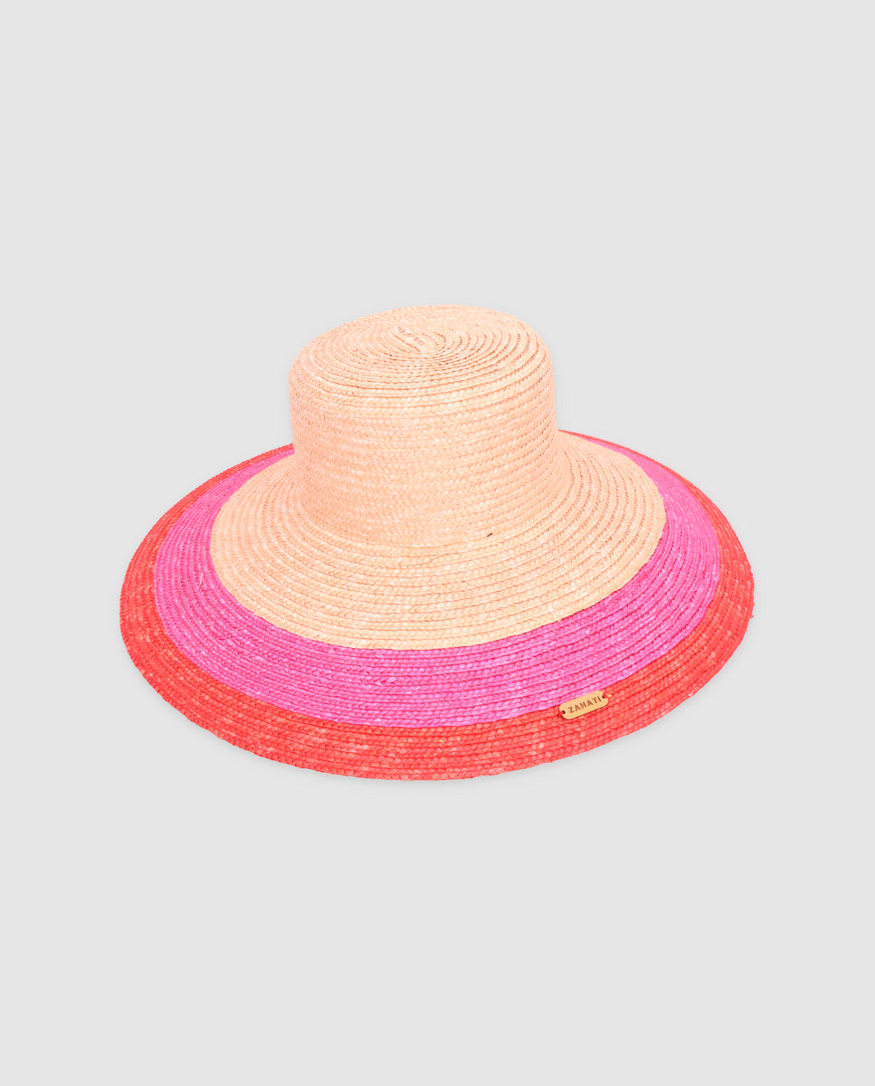 Sombrero Cuchi Sun Stripes — nude, fucsia & rojo