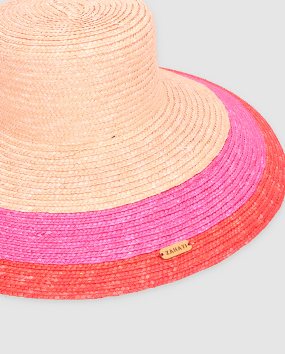 Sombrero Cuchi Sun Stripes — nude, fucsia & rojo