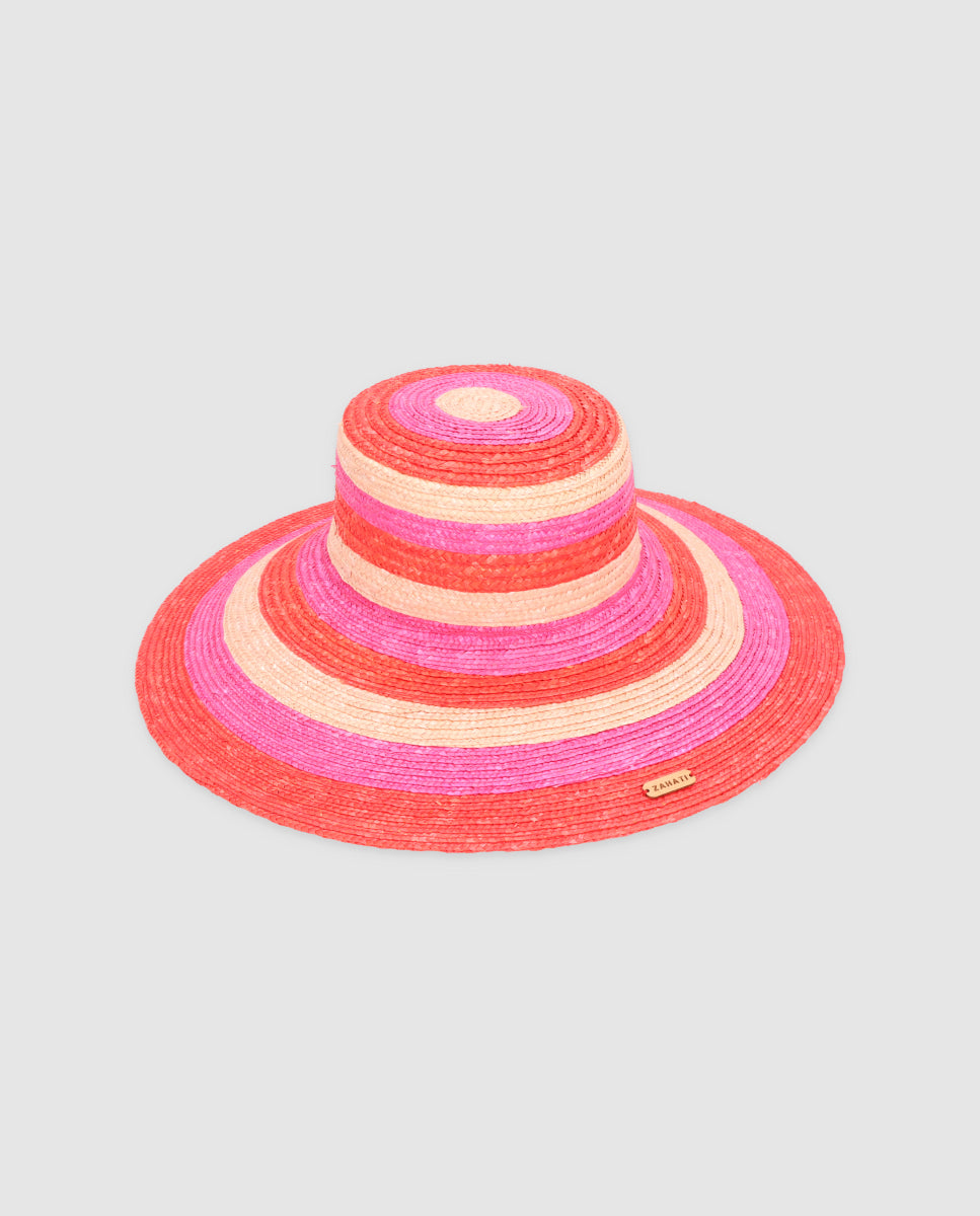 Sombrero Cuchi Sun Stripes — nude, fucsia & rojo