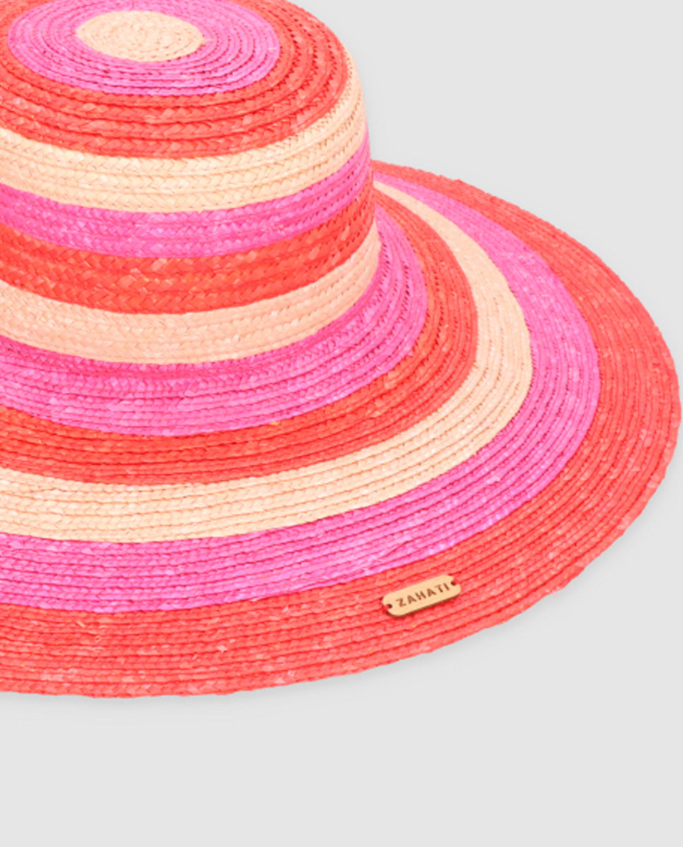 Sombrero Cuchi Sun Stripes — nude, fucsia & rojo