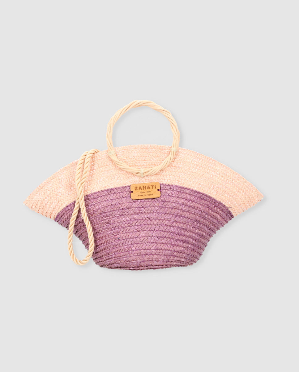 Hatbag Mini bicolor nude y morado de paja de trigo