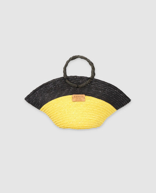 Hatbag Mini bicolor negro y amarillo de paja de trigo