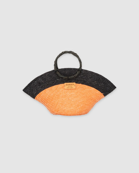 Hatbag Mini bicolor negro y naranja de paja de trigo