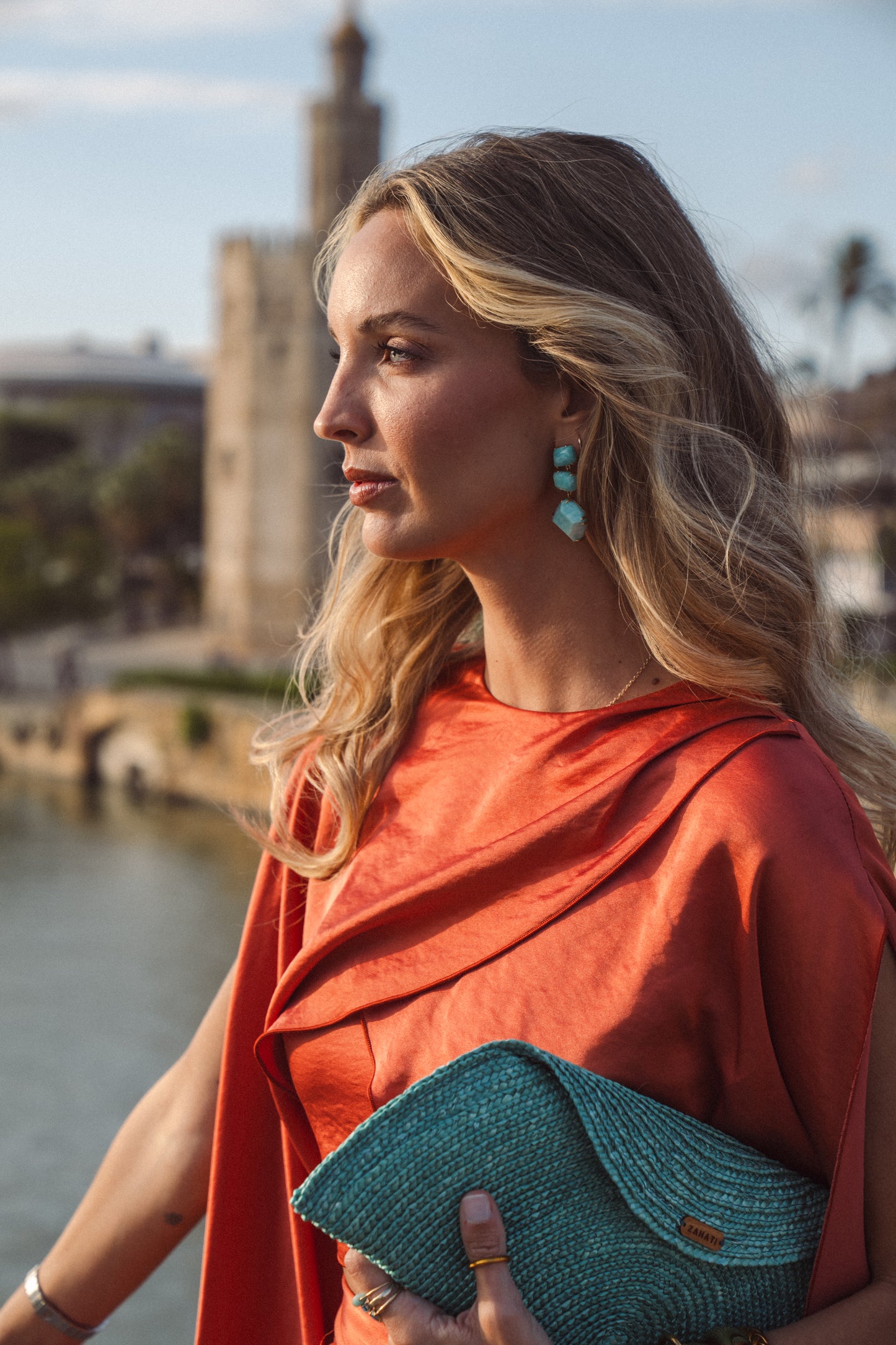 Bolso de mano Baguette mediana azul turquesa