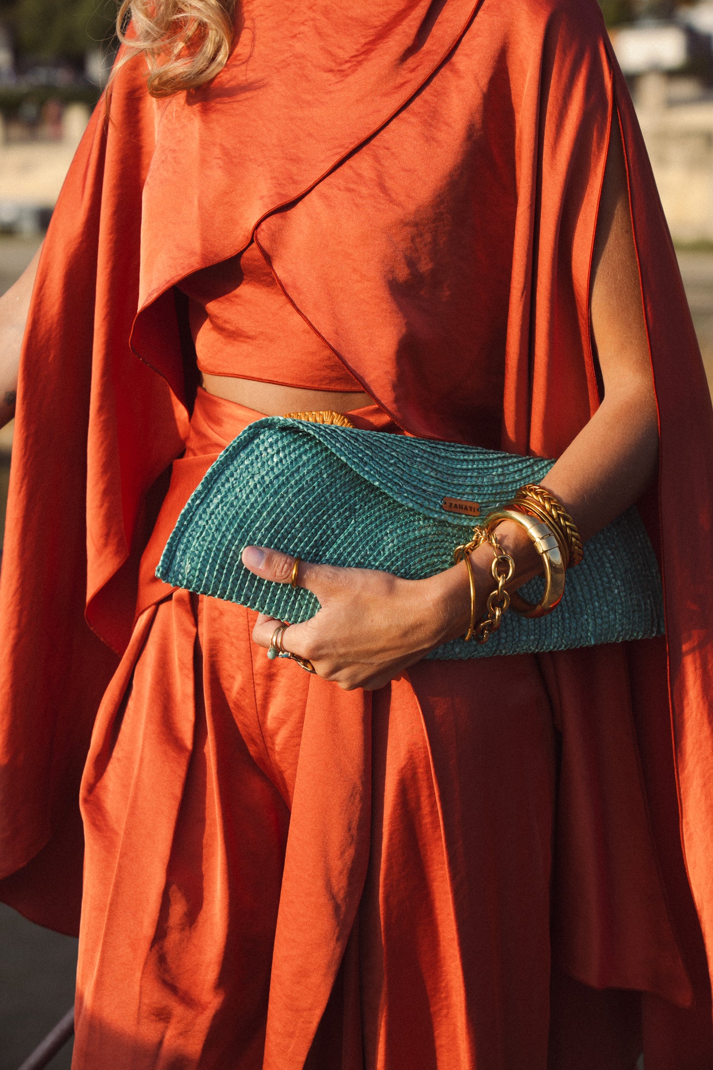 Bolso de mano Baguette mediana azul turquesa