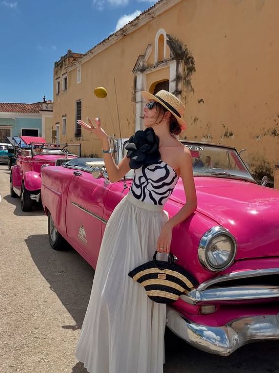 Hatbag Mini Cebra de paja de trigo negro-natural