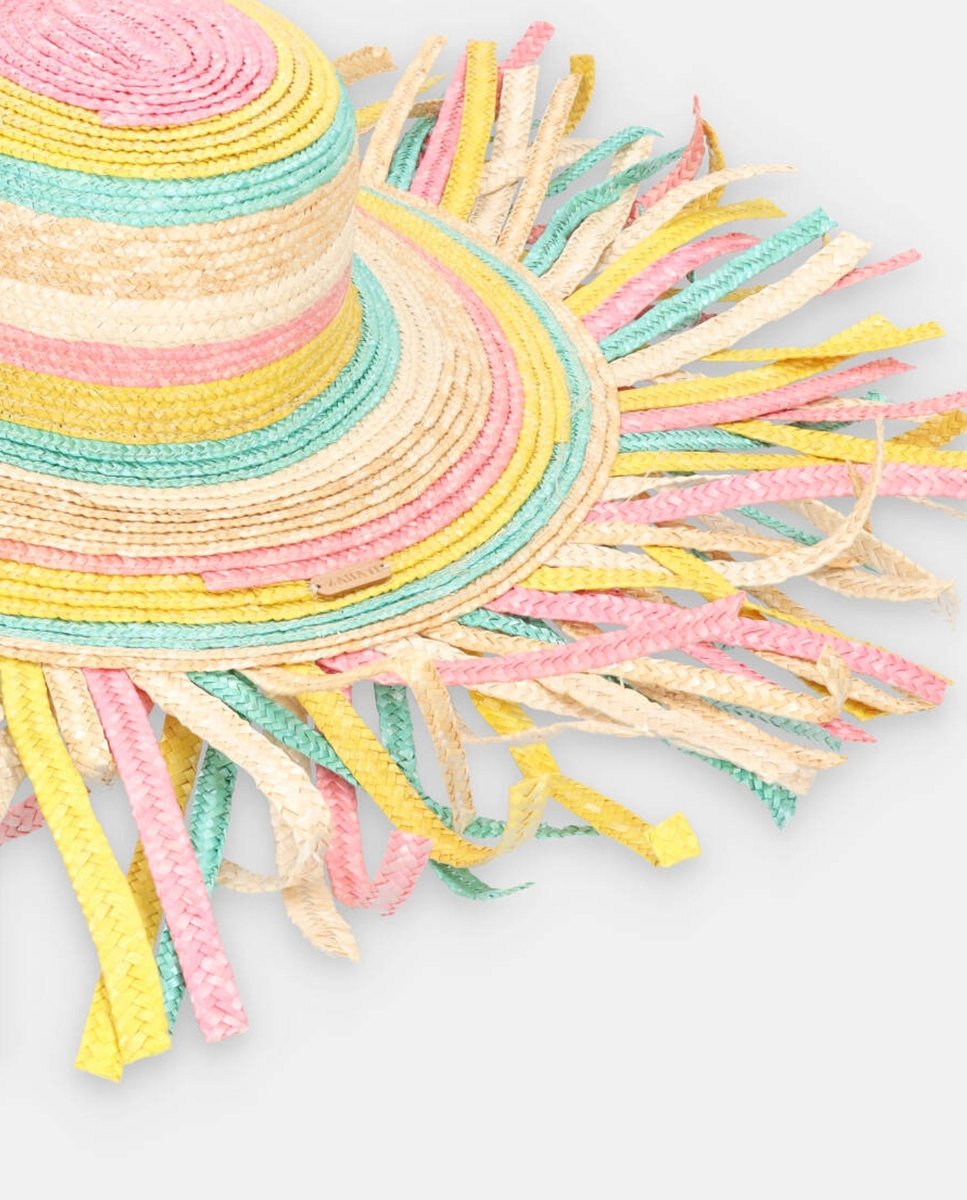 Sombrero de paja Cuchi natural desflecado colorado - ZAHATI