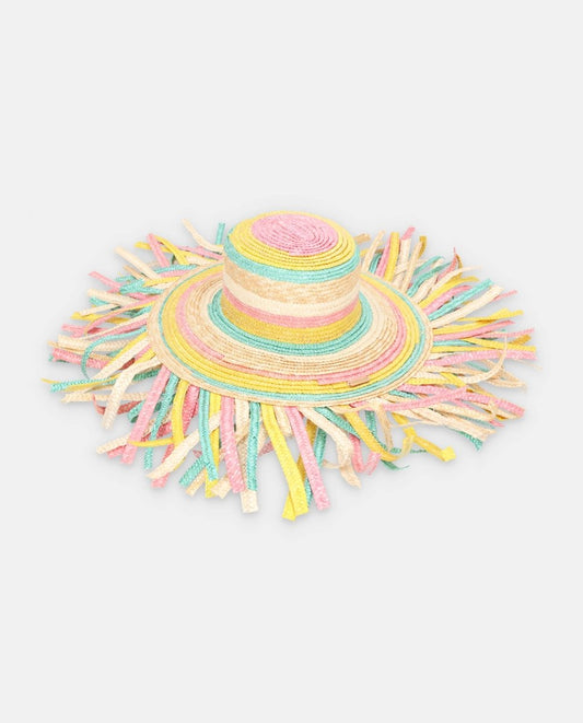 Sombrero de paja Cuchi natural desflecado colorado - ZAHATI
