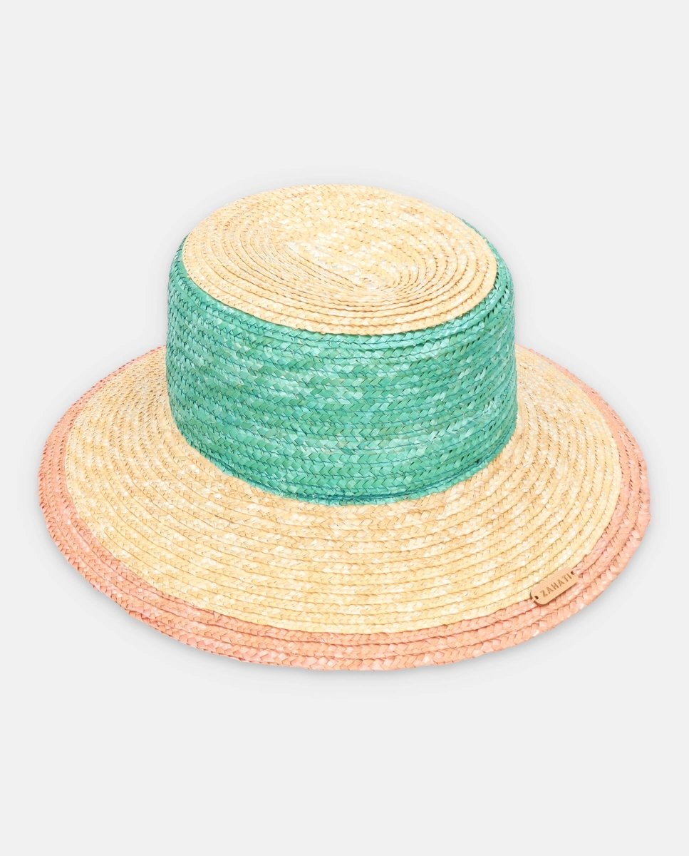 Sombrero de Paja cuchi tricolor verde agua ala S - ZAHATI