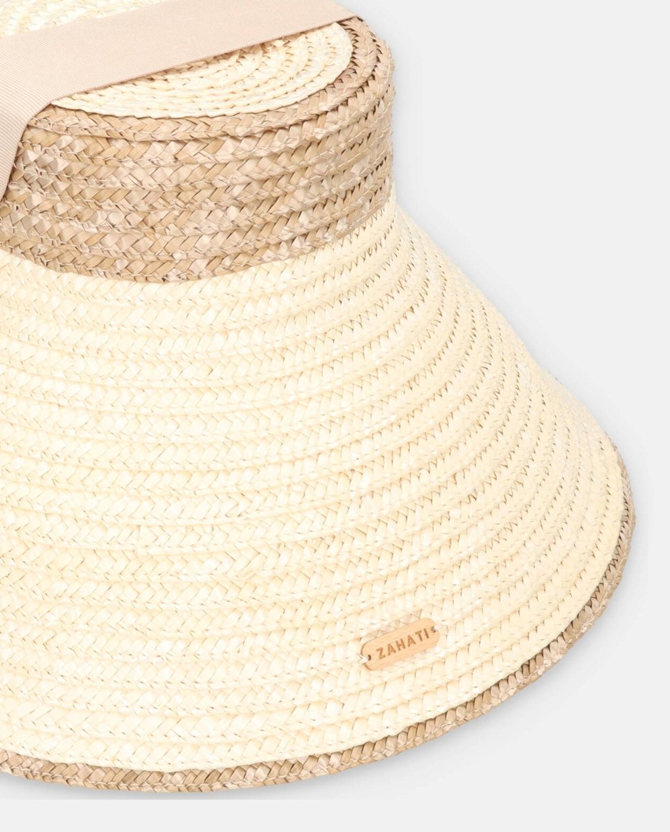 Sombrero Pom-Pin bicolor de paja natural de trigo - ZAHATI